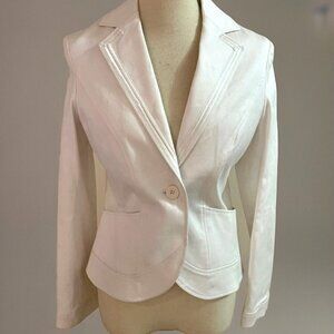 Bosideng Cotton Blazer Womens Size 2 (160) White Textured One Button Satin Trim